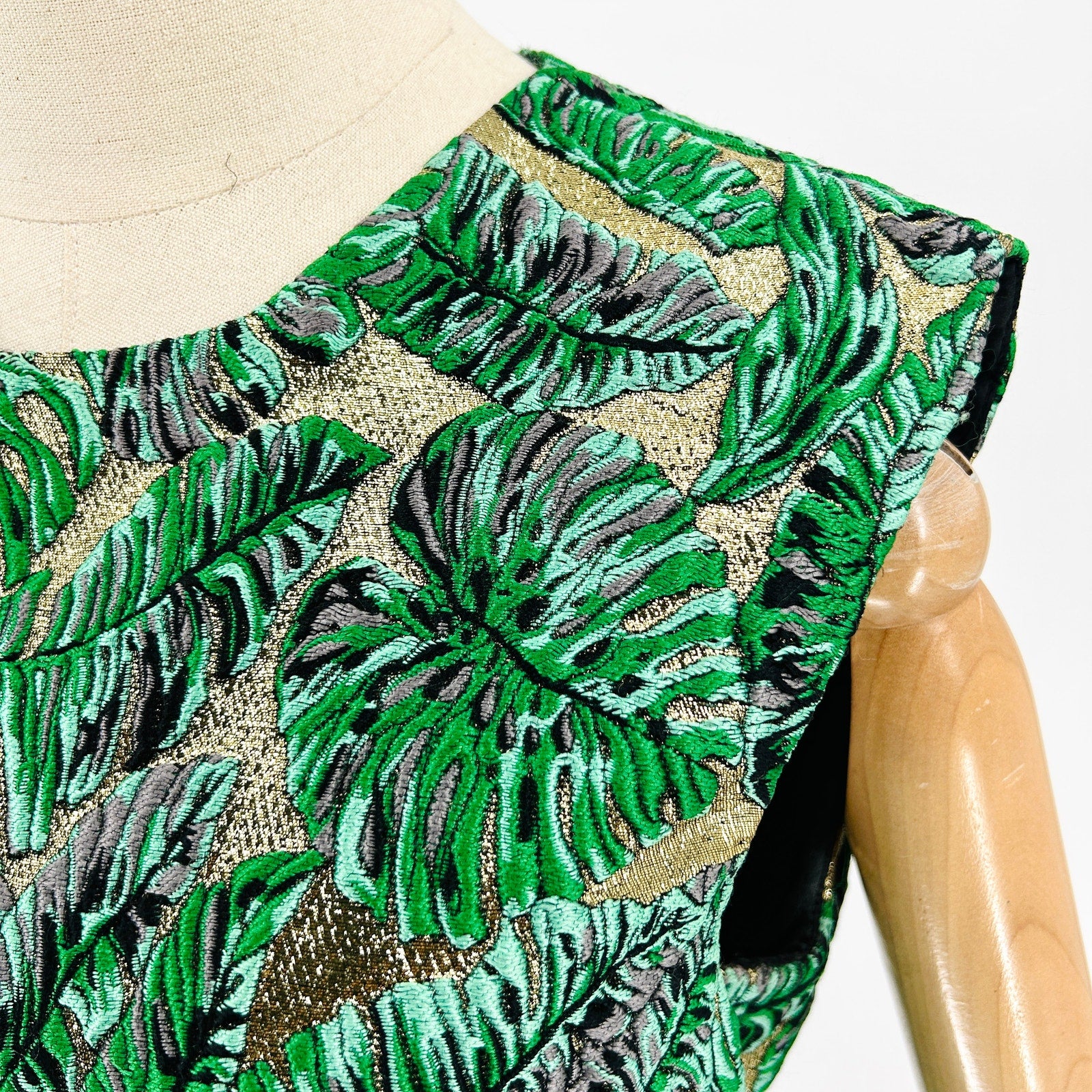 J. Mendel Paris S/S 2014 Runway Green Gold Palm Brocade Sleeveless Top