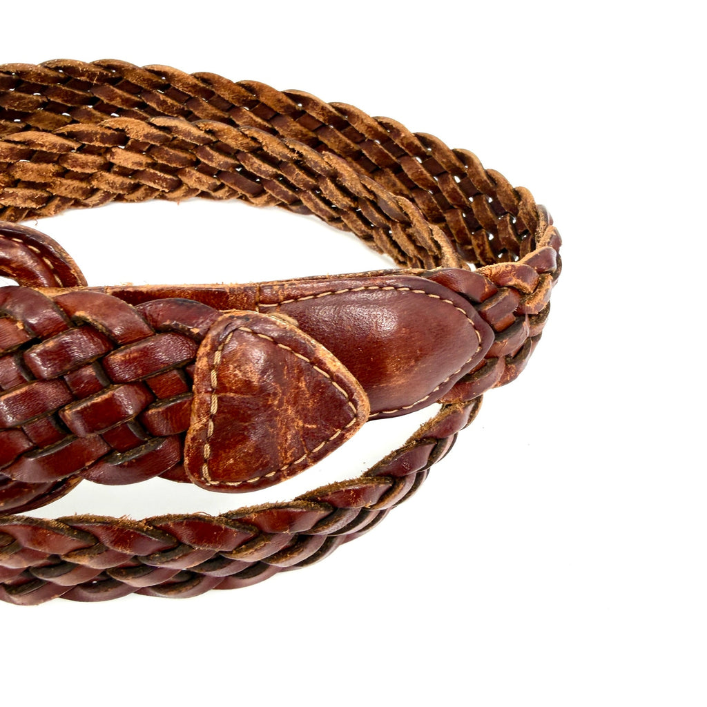 Vintage 90s Preppy Brown Woven Genuine Leather Braided Belt