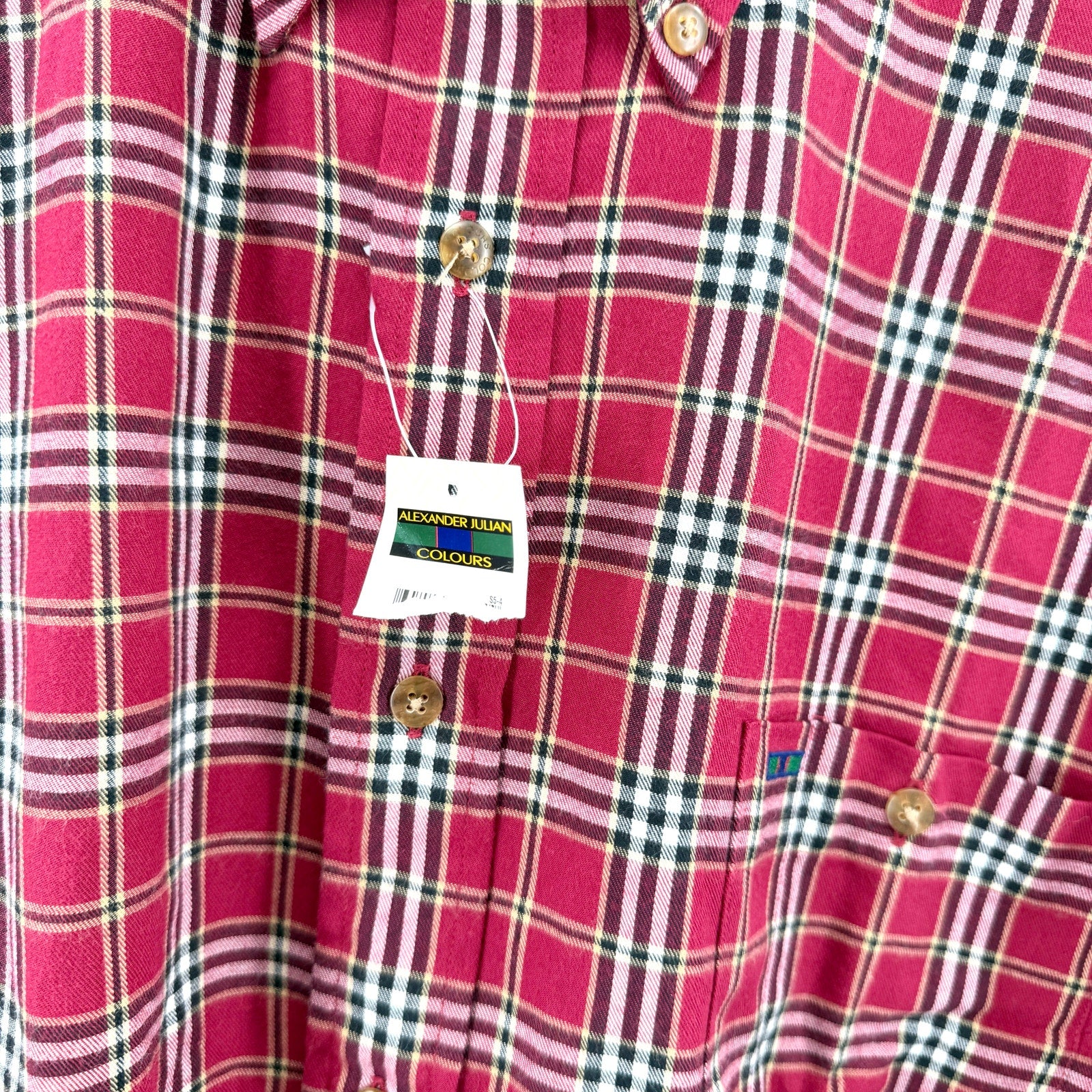 NWT Vintage 90s Alexander Julian Colours Red 100% Cotton Plaid Flannel Shirt