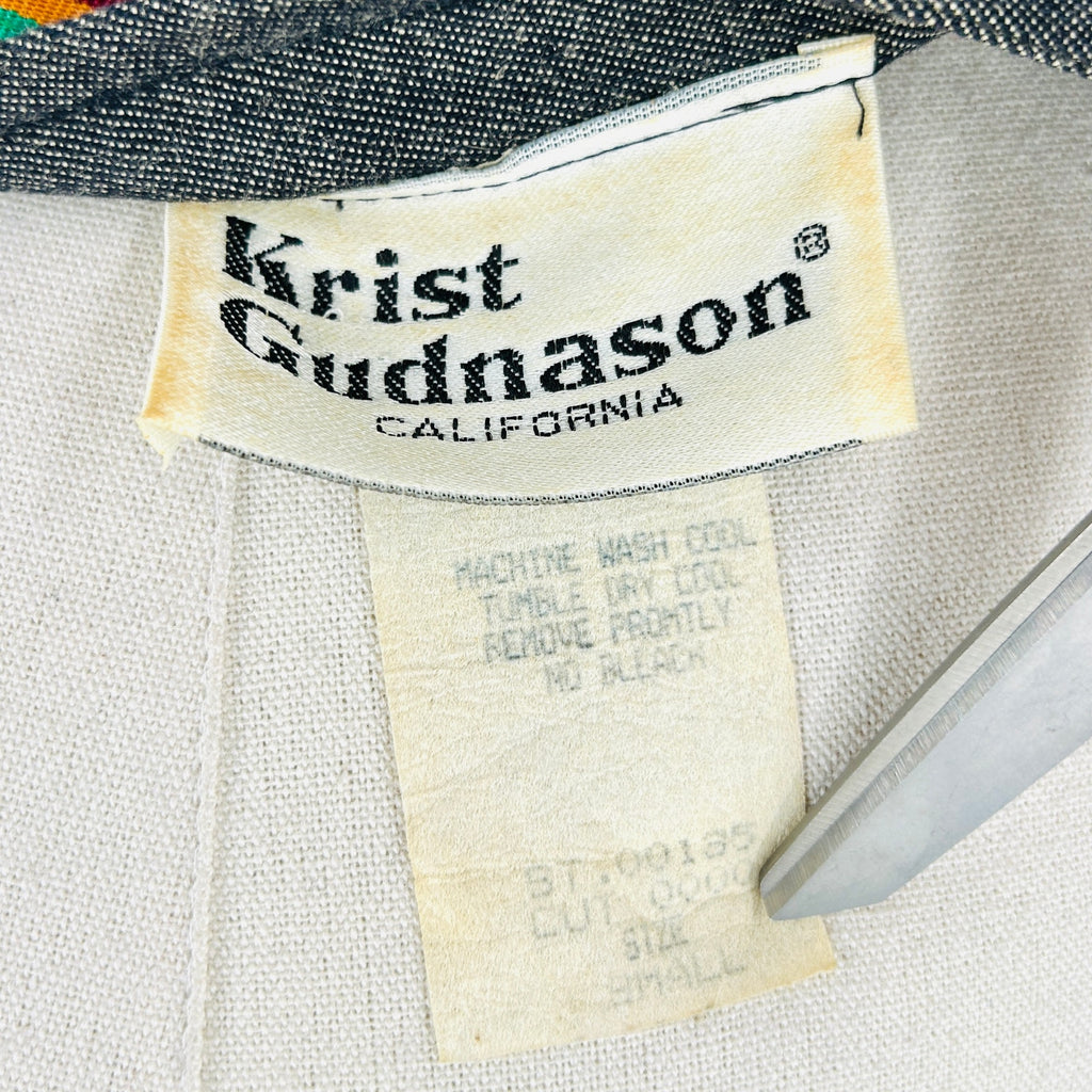 Vintage 70s Krist Gudnason Gray Striped Ribbon Trim Puff Sleeve Muumuu Dress