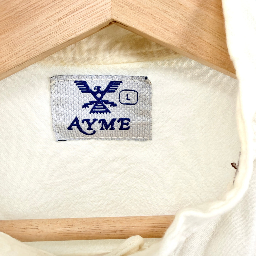 Vintage 80s Ayme Off White 100% Cotton Embroidered Short Sleeve Shirt