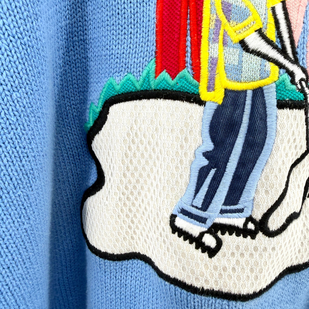 Vintage 90s Pivot Sportware Blue 100% Cotton Novelty Golf Crewneck Sweater
