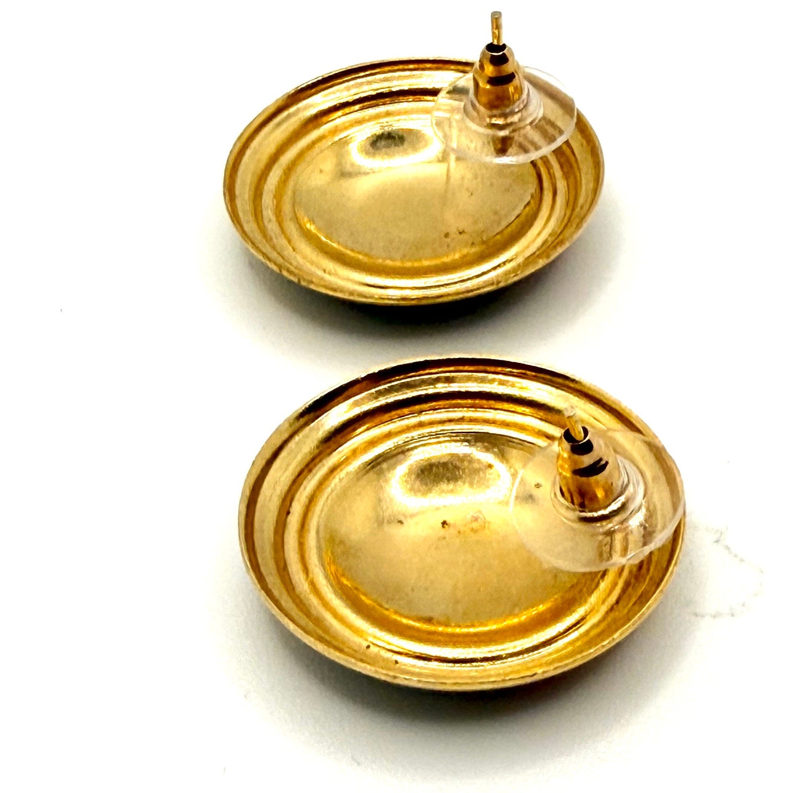 Vintage 80s Gold Handpainted Enamel Swirl Chunky Statement Stud Earrings
