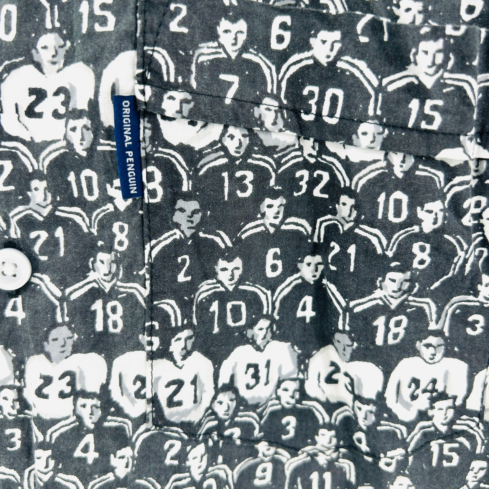 Original Penguin Black White Cotton Viscose Graphic Football Print Shirt