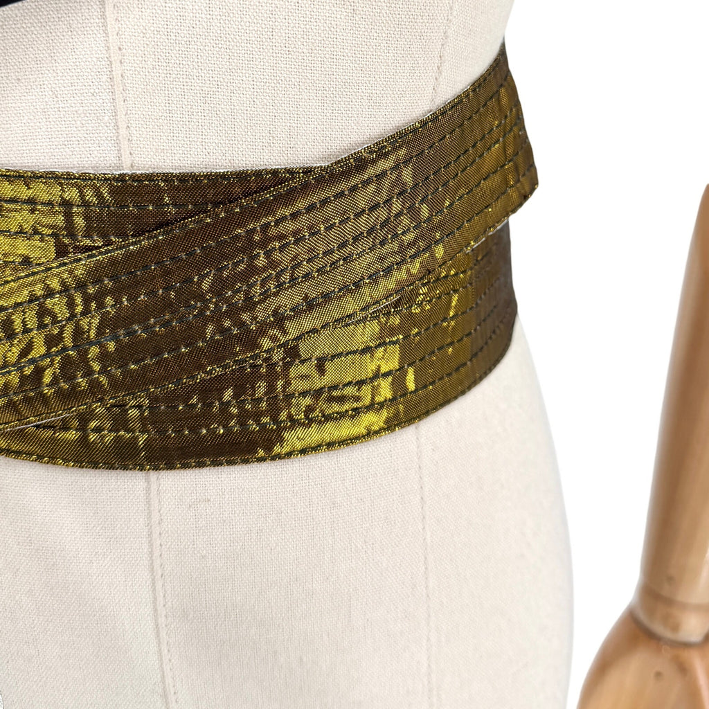 Vintage 80s Gold Silver Stitched Iridescent Reversible Sash Belt