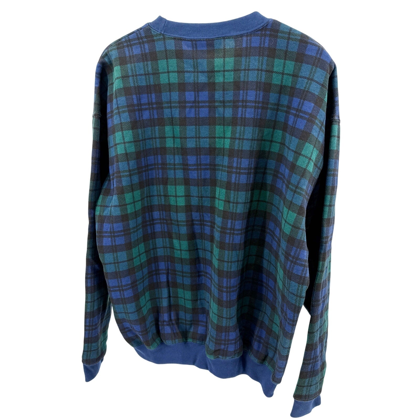 Vintage 90s Fremantle Blue Green Tartan Plaid Crewneck Sweatshirt