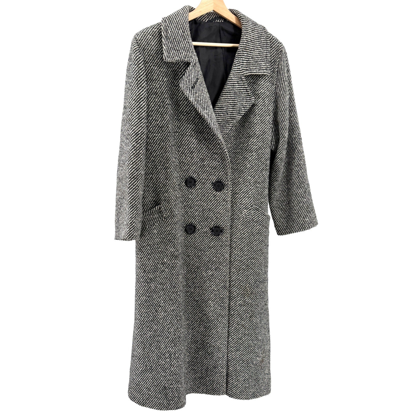 Vintage 80s St Michael Black White Tweed Double Breasted Overcoat