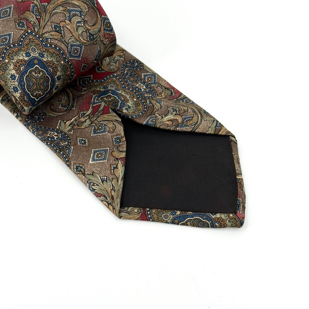 Vintage 90s Bill Blass Red Baroque 100% Silk Opulent Statement Dress Necktie
