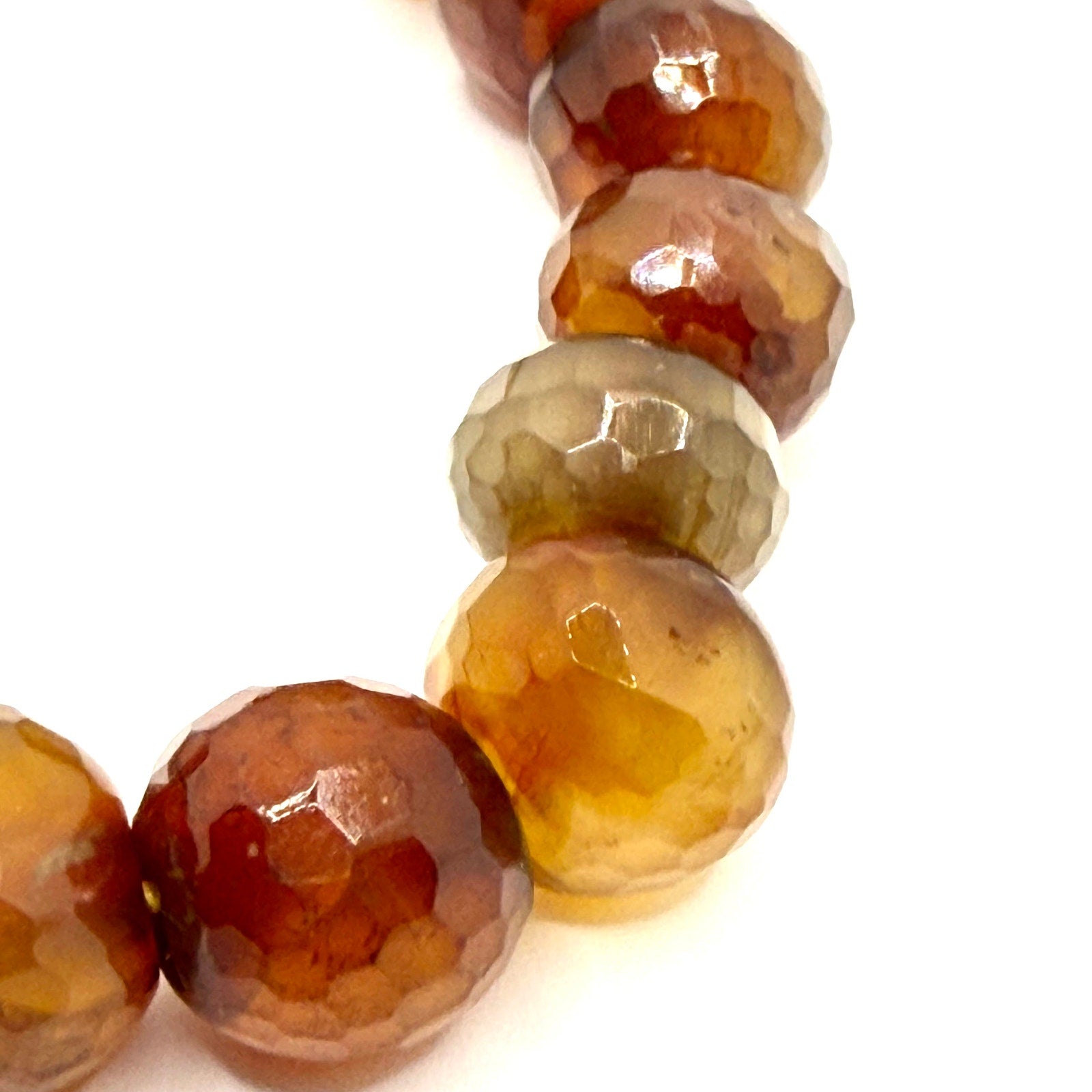 Chunky Brown Faceted Agate Gemstone Stretch Beaded Bracelet