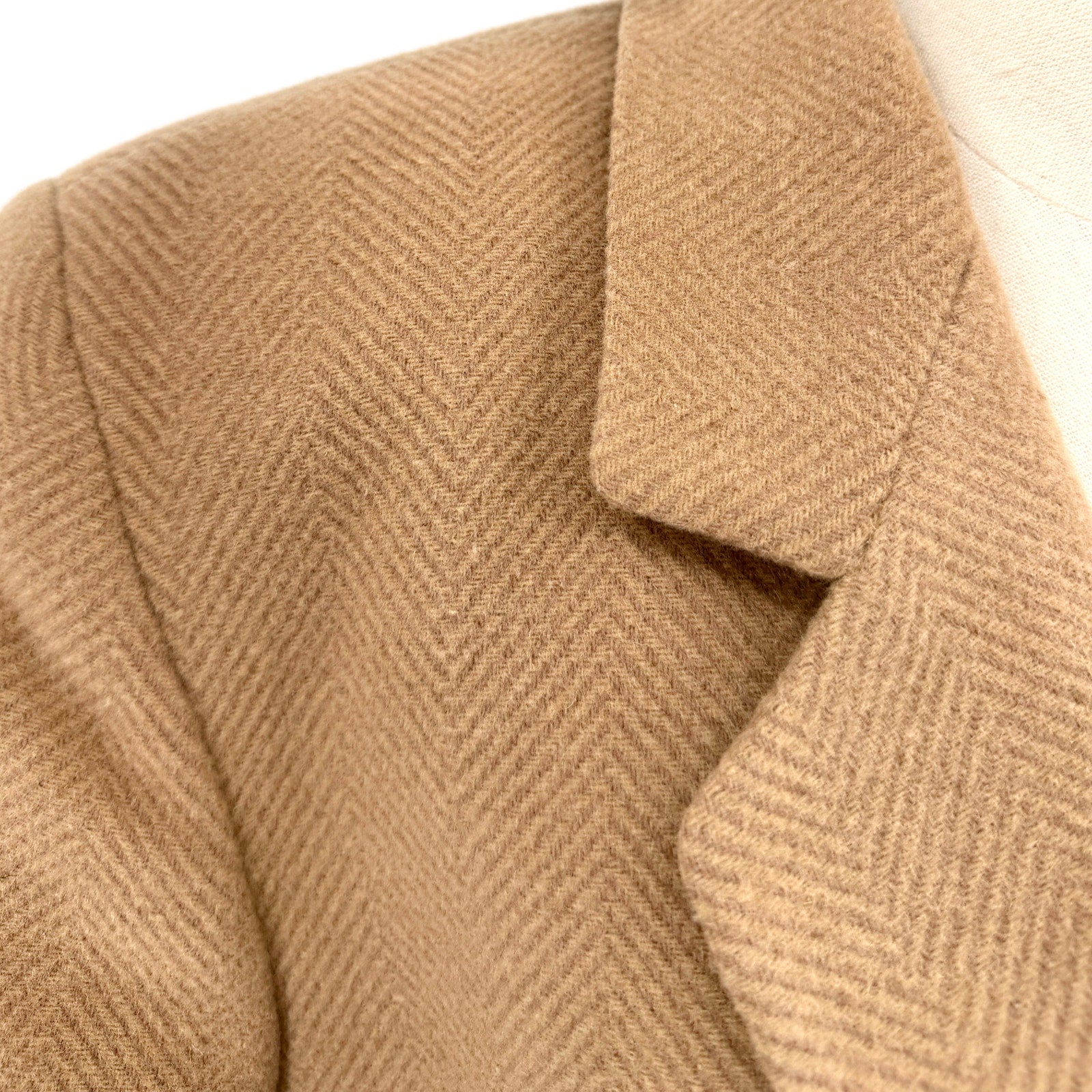 Vintage 80s Harve Benard Camel 100% Wool Chevron Tailored Blazer Jacket