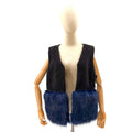 Saks Fifth Avenue Black Blue Sherpa Faux Fur Open Front Vest