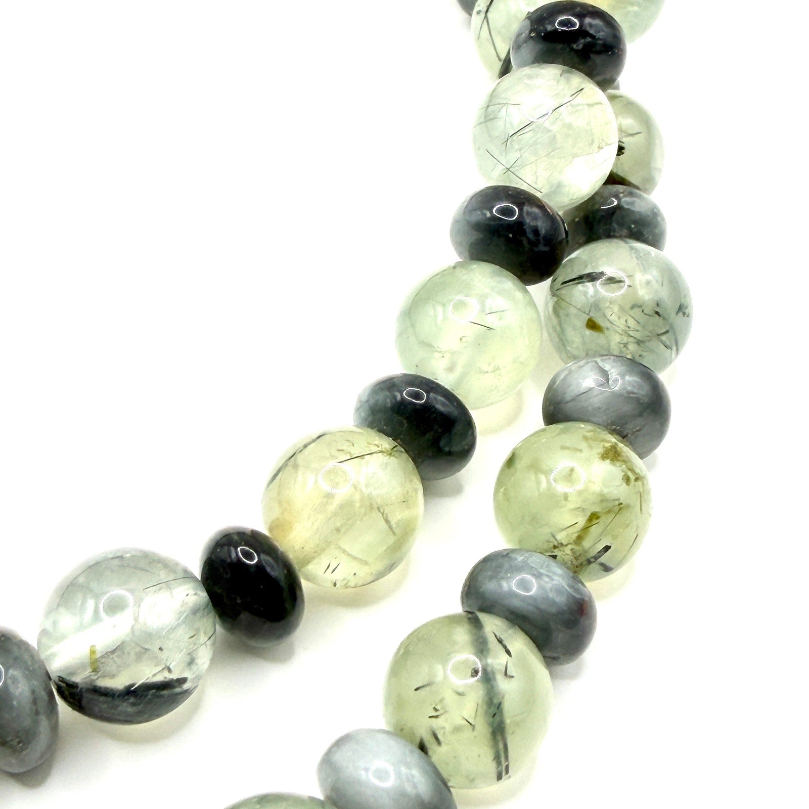 Vintage 90s Green Double Strand Rutilated Prehnite Toggle Necklace