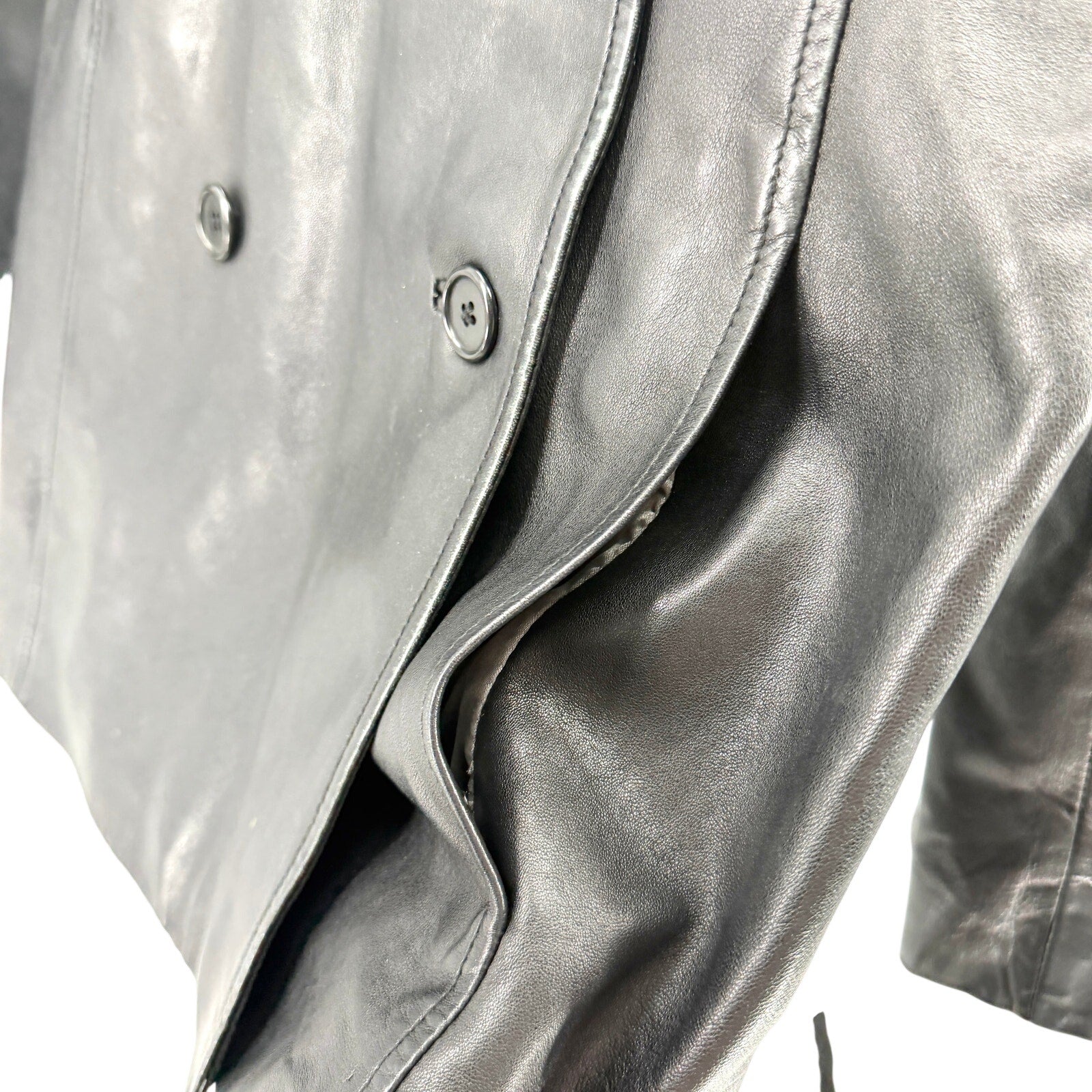 Vintage 90s Guess Mod Black Genuine Leather Double-Breasted Jacket