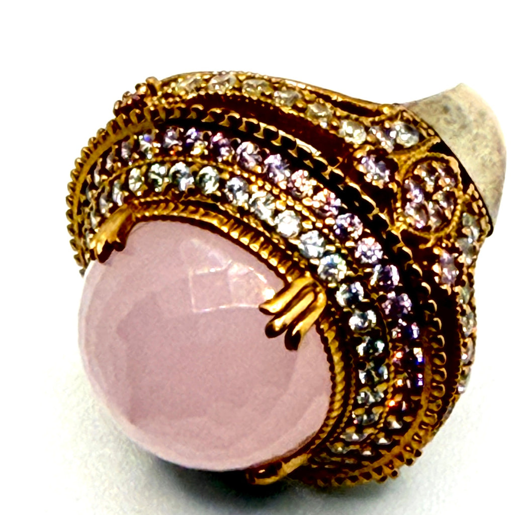 Vintage Y2K Gold Vermeil Ottoman Style Rose Quartz Cocktail Ring