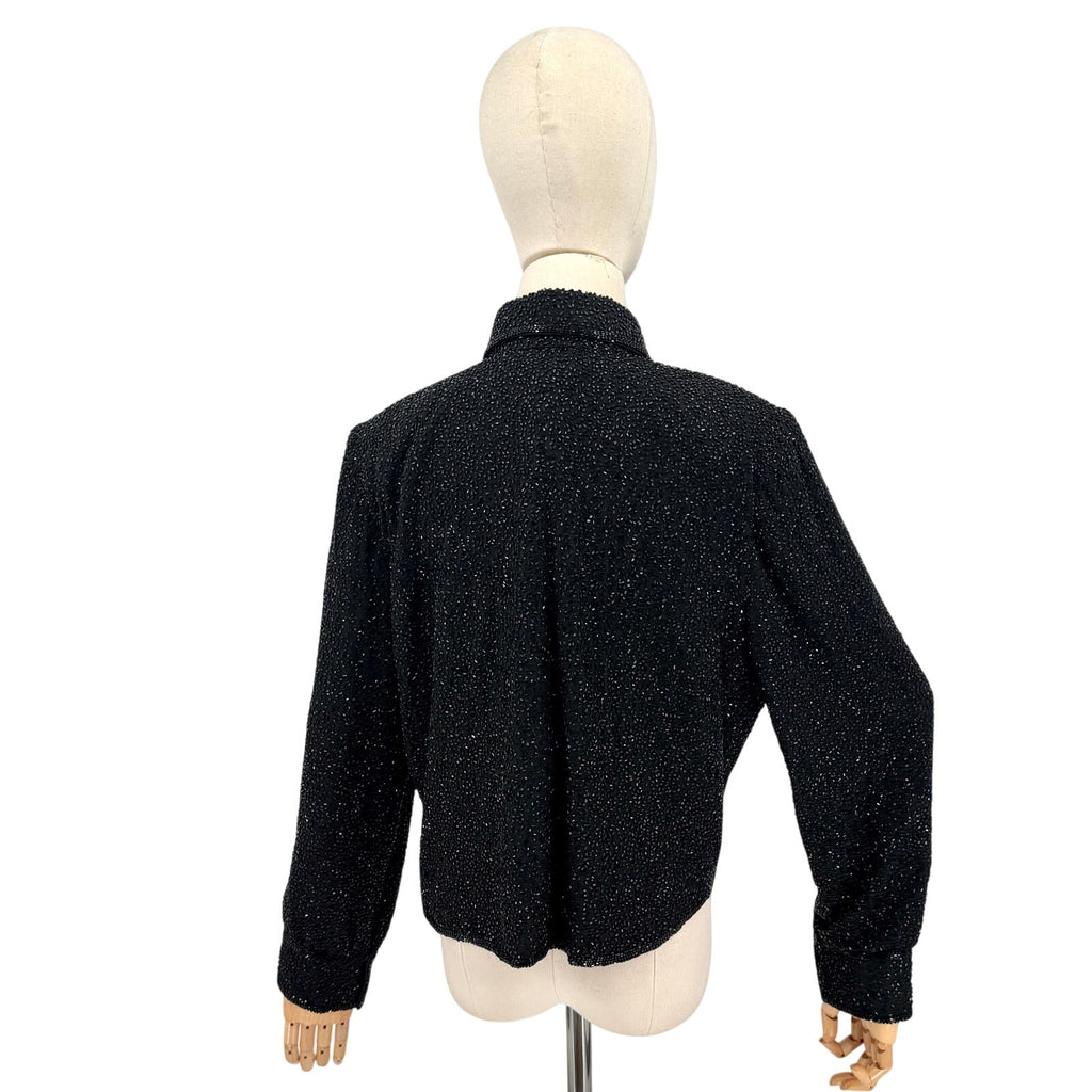 Vintage 90s Caroline Rose Black Silk Fully Beaded Evening Jacket
