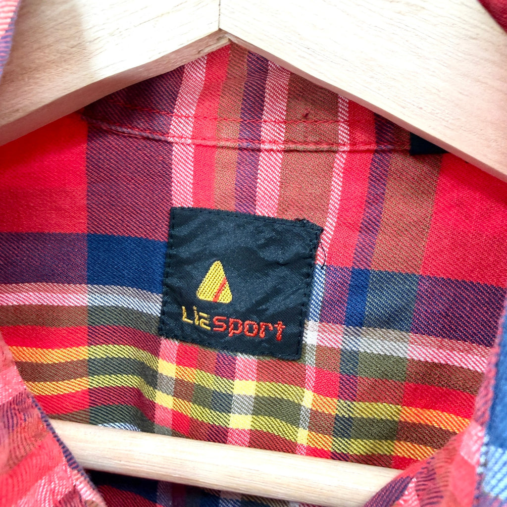 Vintage 90s Lizsport by Liz Claiborne Red Plaid 100% Cotton Flannel Shirt