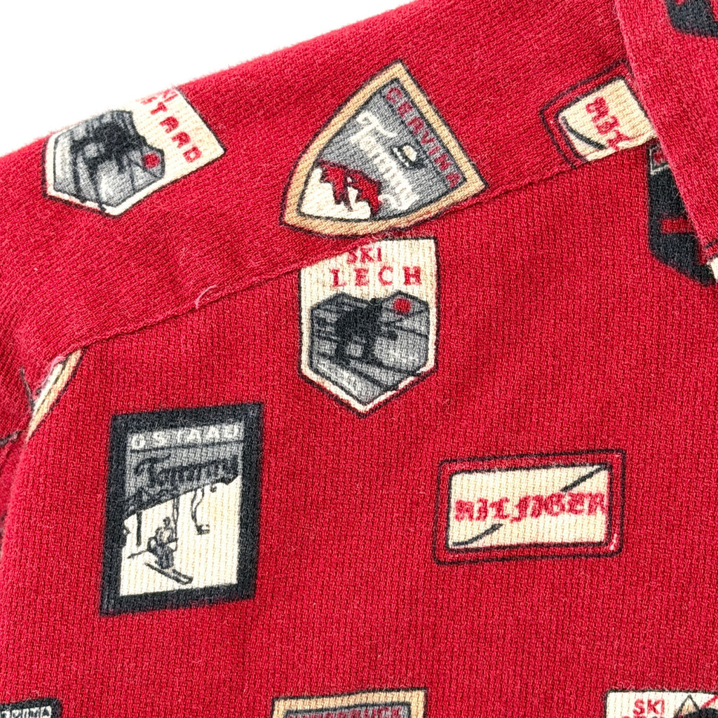 Vintage 90s Tommy Hilfiger Red 100% Cotton AOP Ski Icons Button Down Shirt