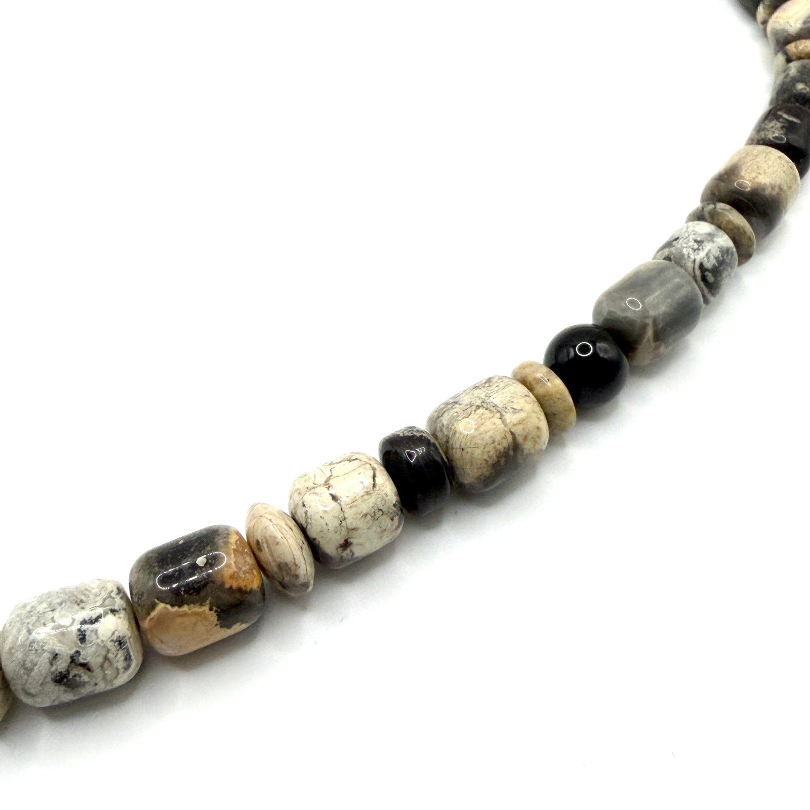 Vintage 90s Sun Silver Co Sterling Onyx Jasper Southwestern Beaded Necklace