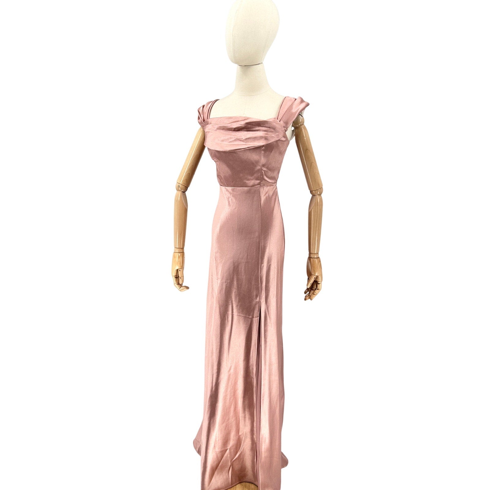 Birdy Grey Blush Pink Satin Thigh Slit Formal Gown