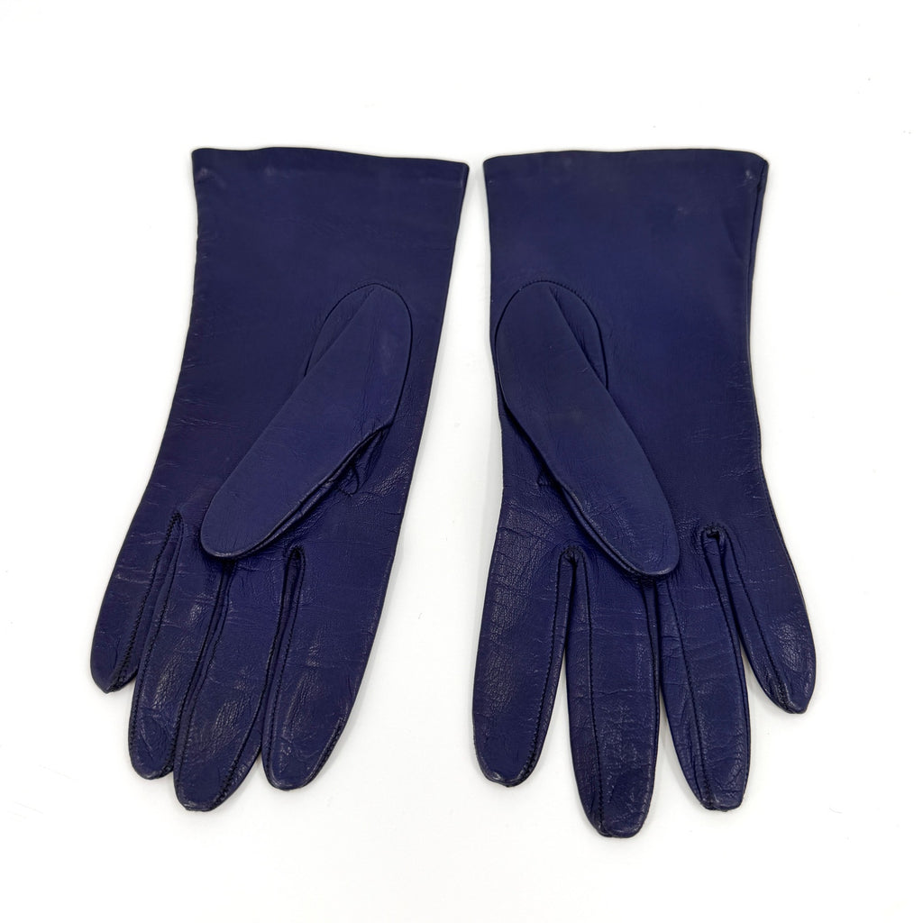 Vintage 80s Purple Genuine Leather Sleek Elegant Mid Length Gloves