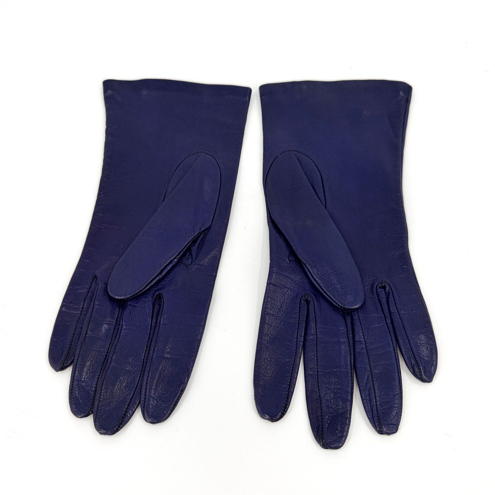 Vintage 80s Purple Genuine Leather Sleek Elegant Mid Length Gloves
