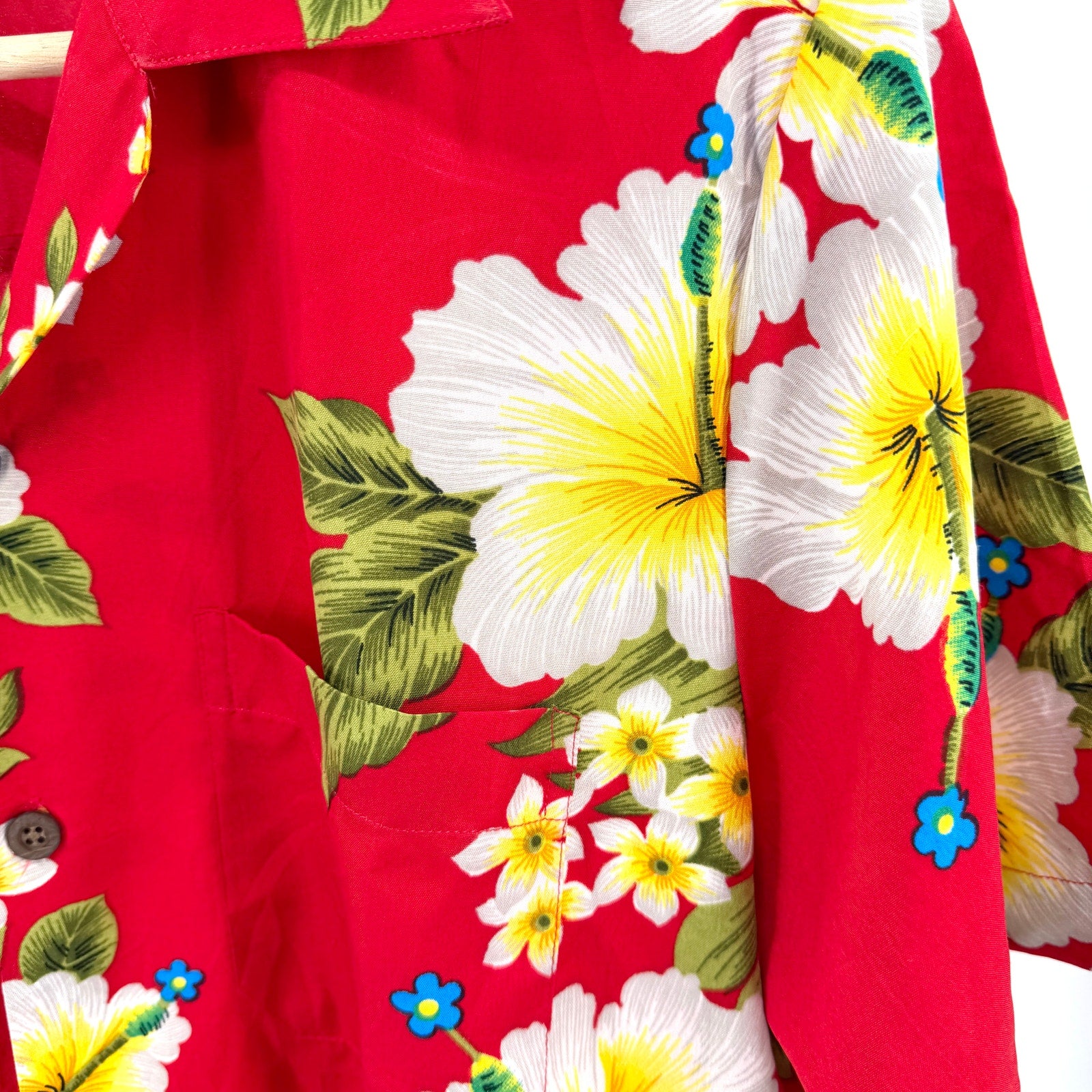 Alvish Red Yellow White Tropical Floral Hawaiian Short Sleeve Shirt
