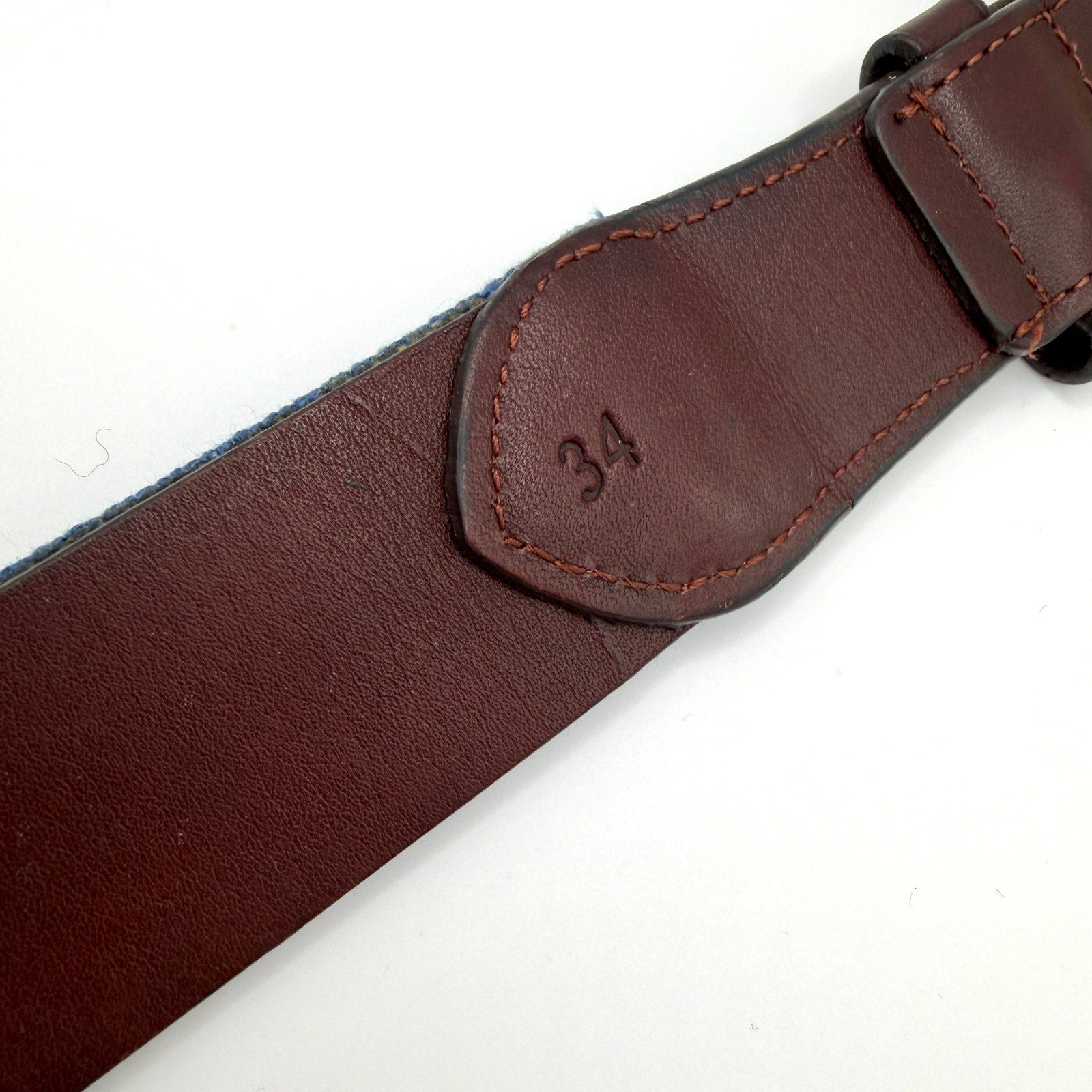 Harding Lane Blue Genuine Leather Preppy Marthas Vineyard Needlepoint Belt