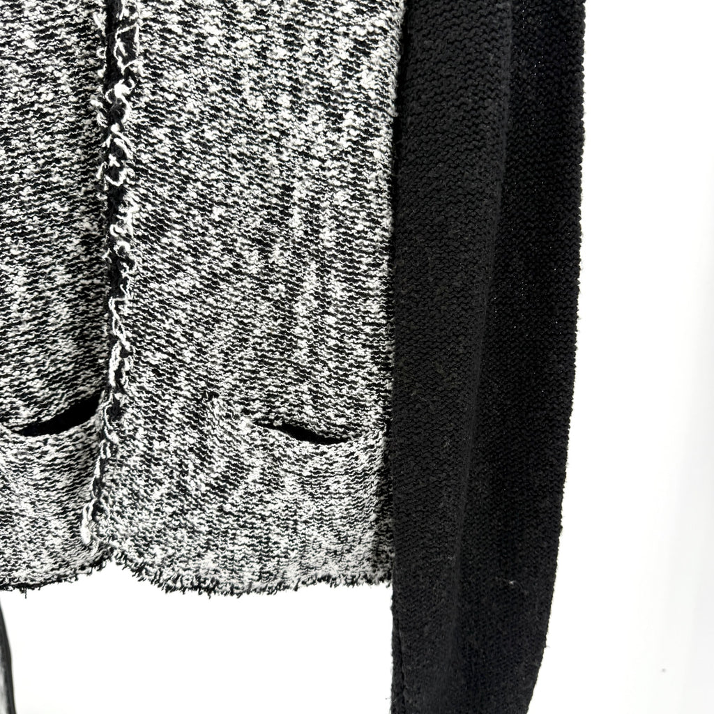 Donna Karan New York Black White Tweed Colorblock Cardigan Sweater