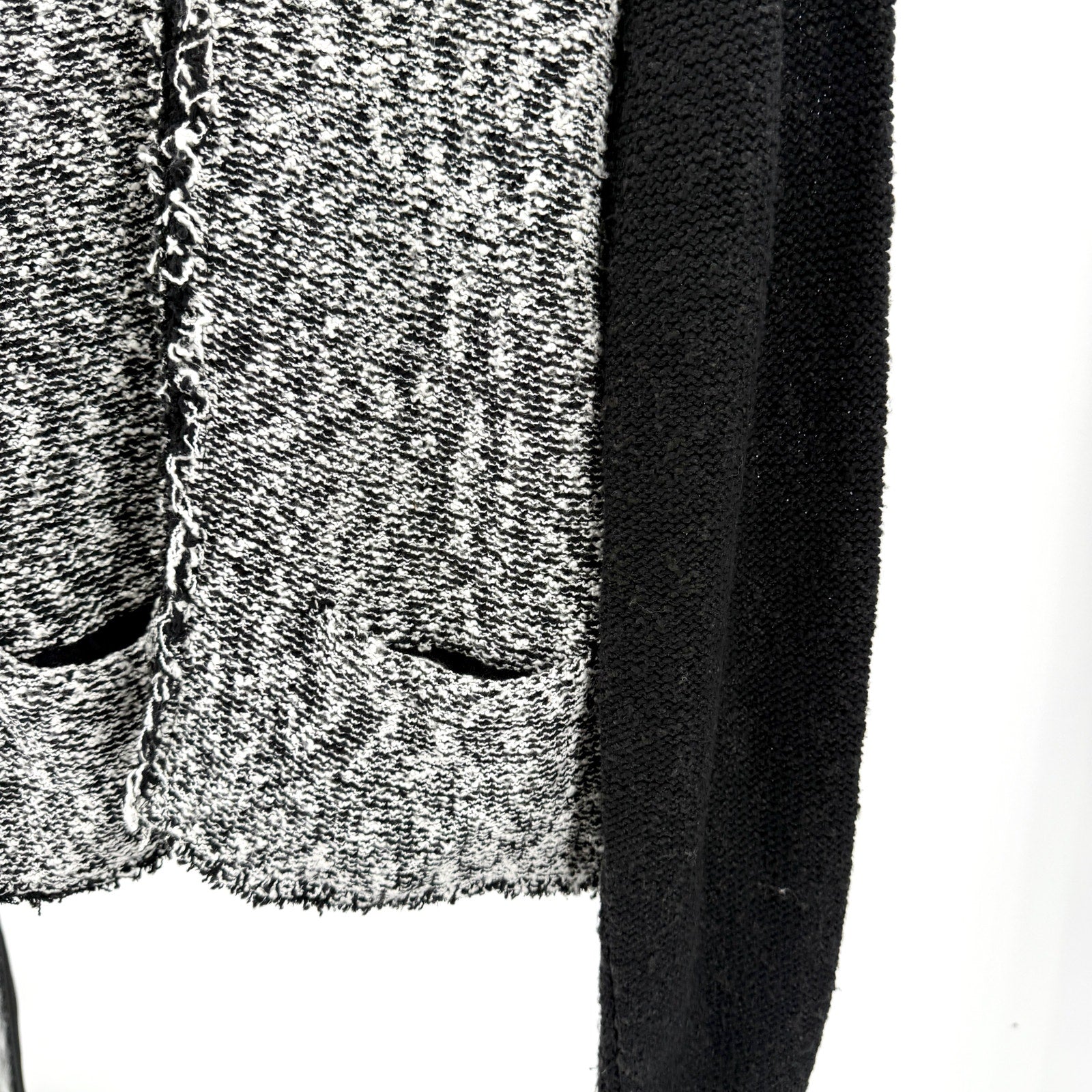 Donna Karan New York Black White Tweed Colorblock Cardigan Sweater