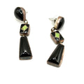 Vintage 90s Sterling Silver Black Onyx Green Gaspeite Inlay Drop Earrings