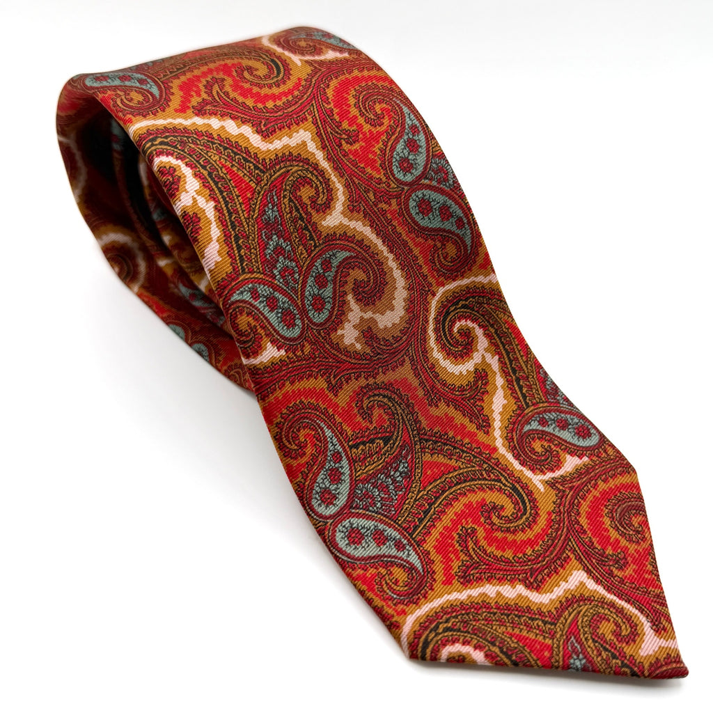 MINT Vintage 70s Liberty of London Silk Red Ochre Paisley Necktie