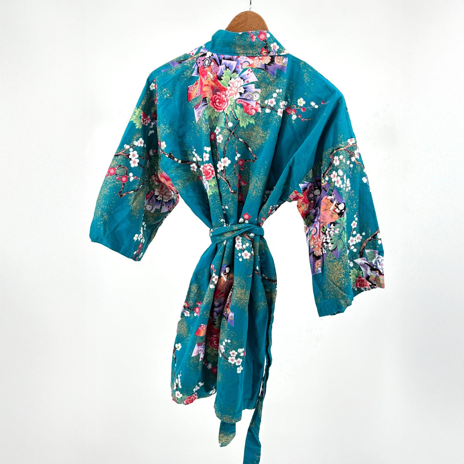 Vintage y2k Japanese Teal 100% Cotton Twill Child’s Kimono
