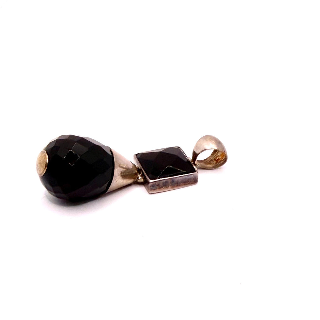 Vintage 90s Stamped 925 Sterling Black Onyx Square Drop Pendant
