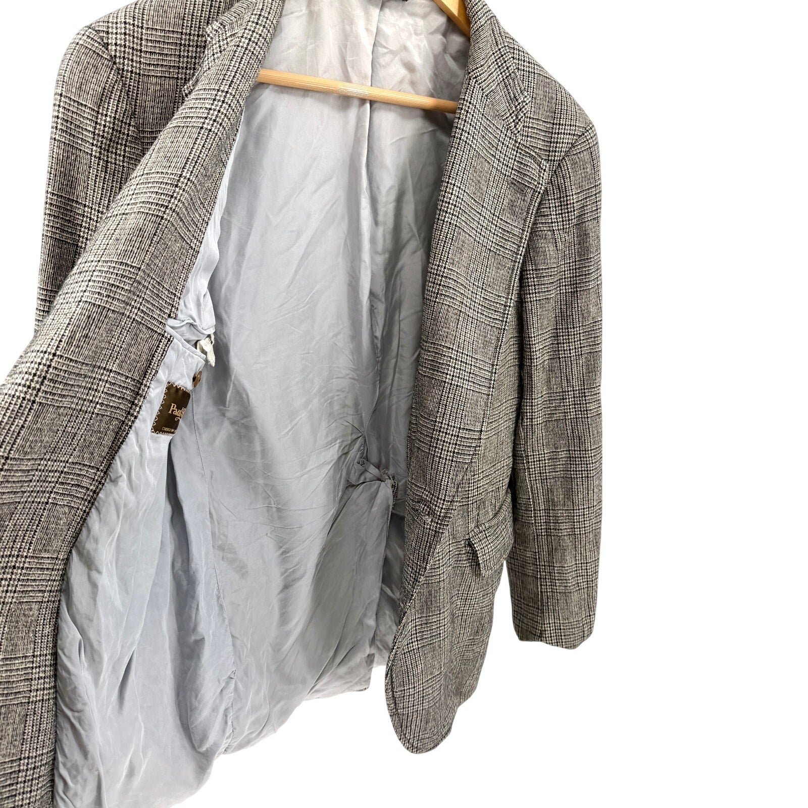 Vintage 80s Paul Stuart Tan Black Check Preppy Sharp Tailoring Blazer Jacket