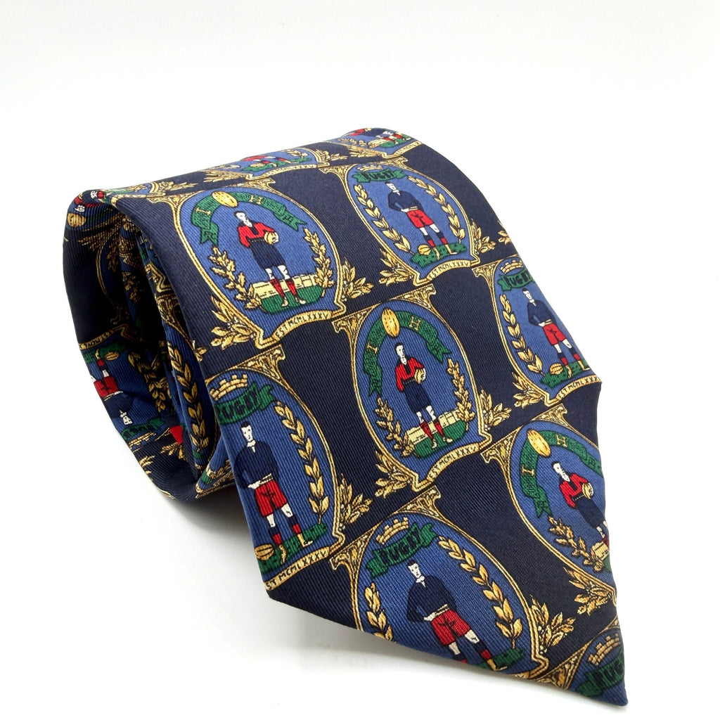 Vintage 90s Tommy Hilfiger Navy 100% Silk Rugby Crest Necktie