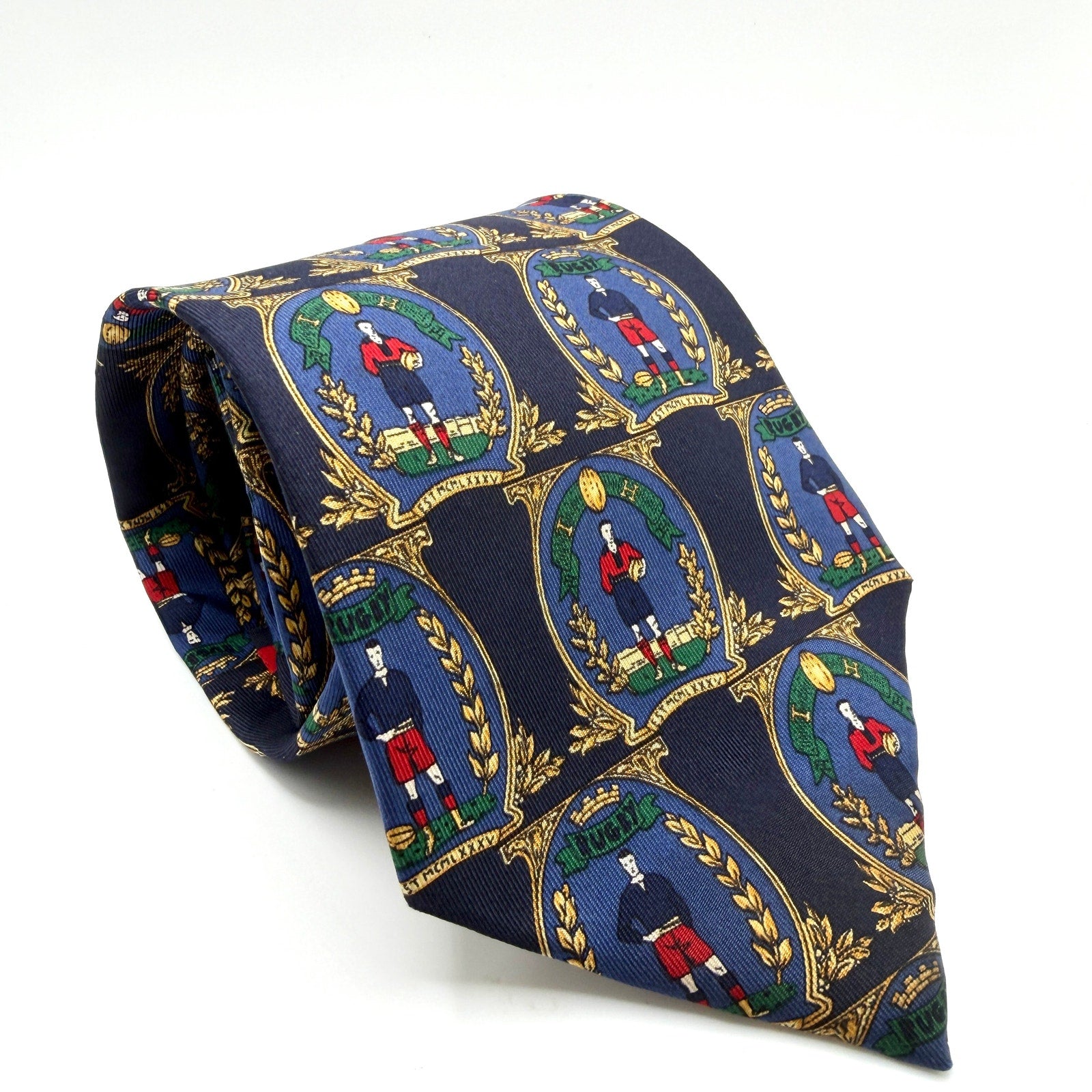 Vintage 90s Tommy Hilfiger Navy 100% Silk Rugby Crest Necktie