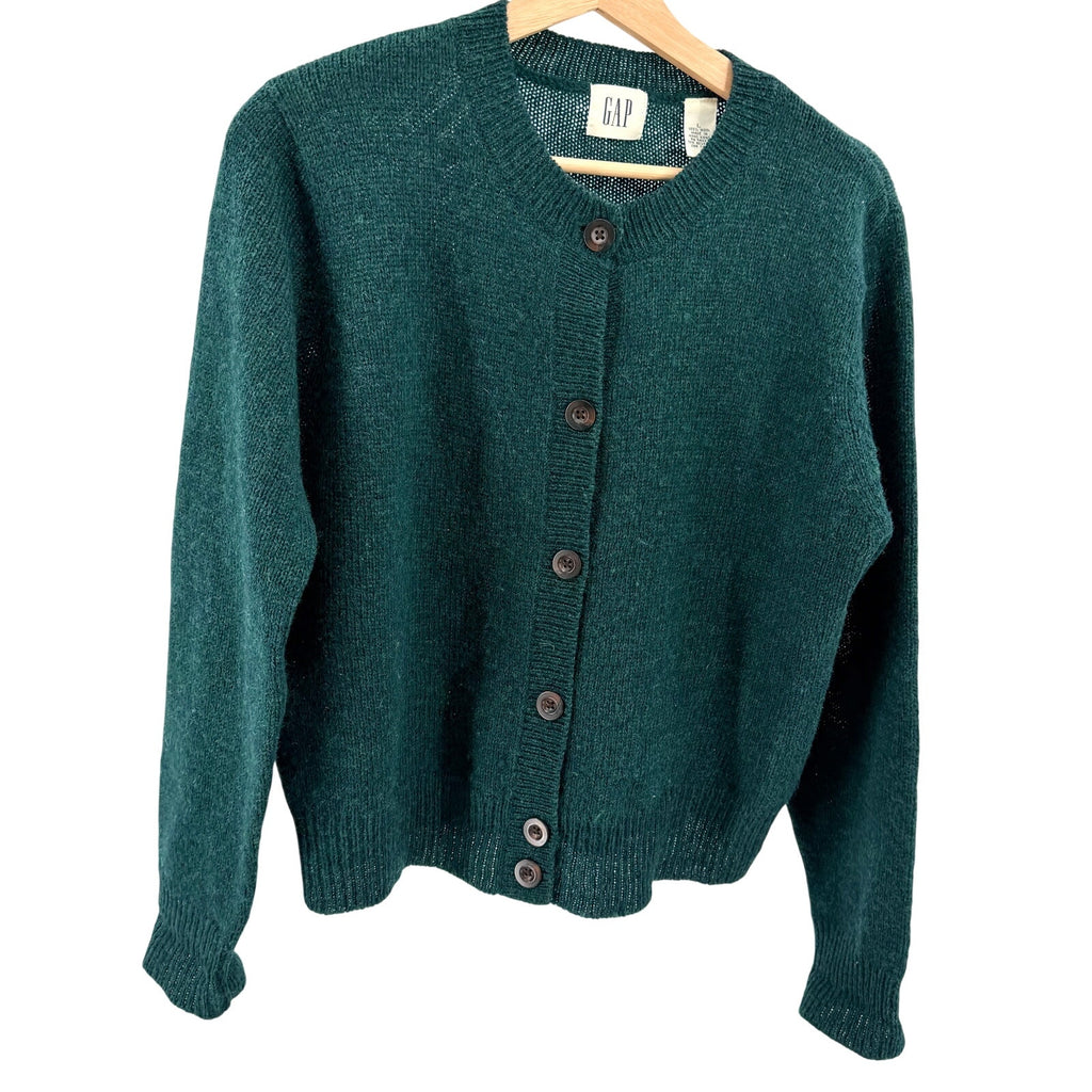 Vintage 90s Gap Green 100% Wool Cardigan Sweater
