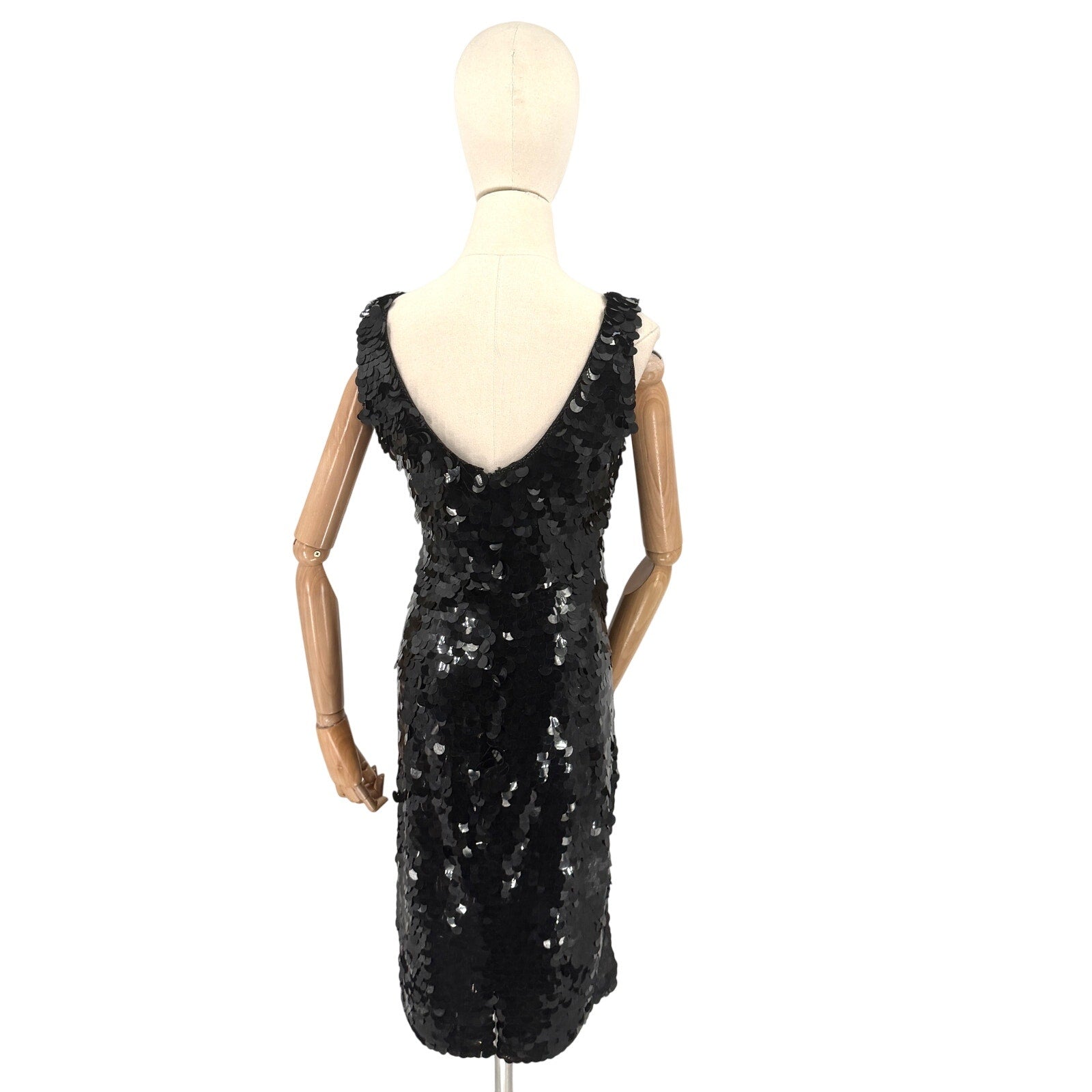 Vintage 90s He-Ro Industries Black Oversized Paillette Sequin Cocktail Dress