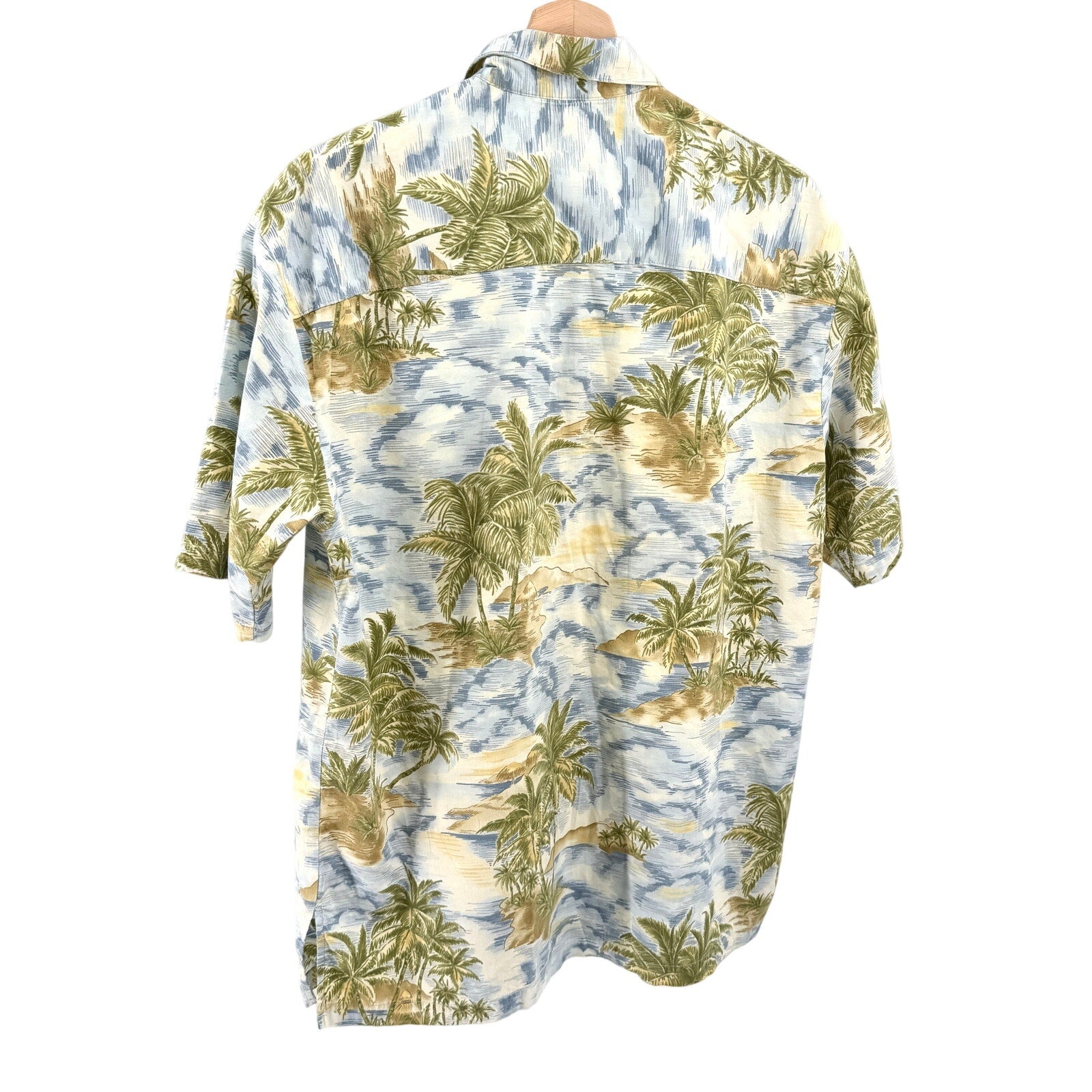 Pau Hana Hawaii Blue Tropical Palm Tree Print Camp Shirt