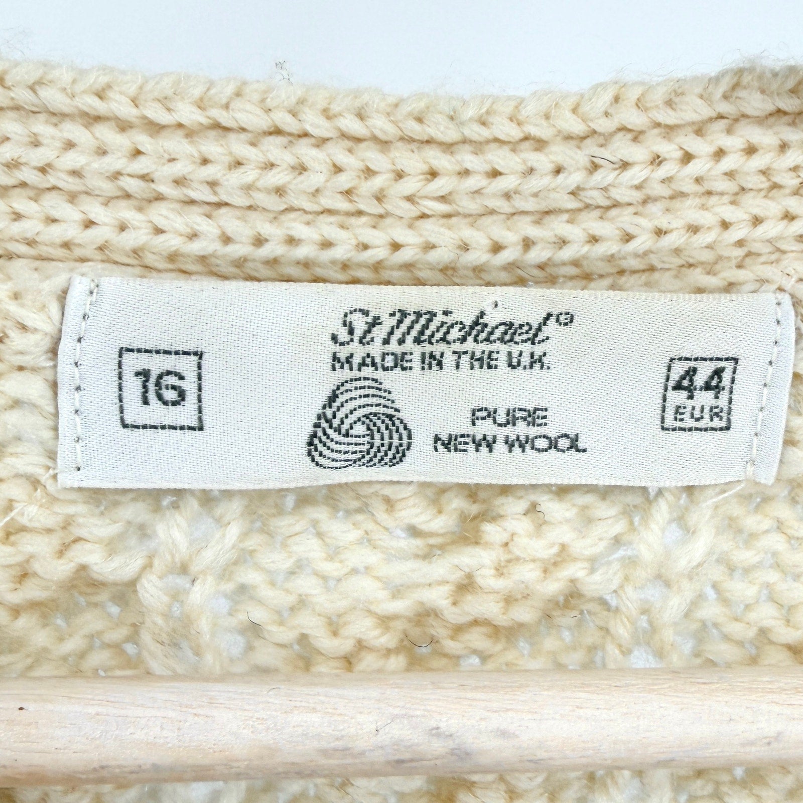 Vintage 90s St Michael Cream 100% Wool Fisherman Oversized Cardigan Sweater