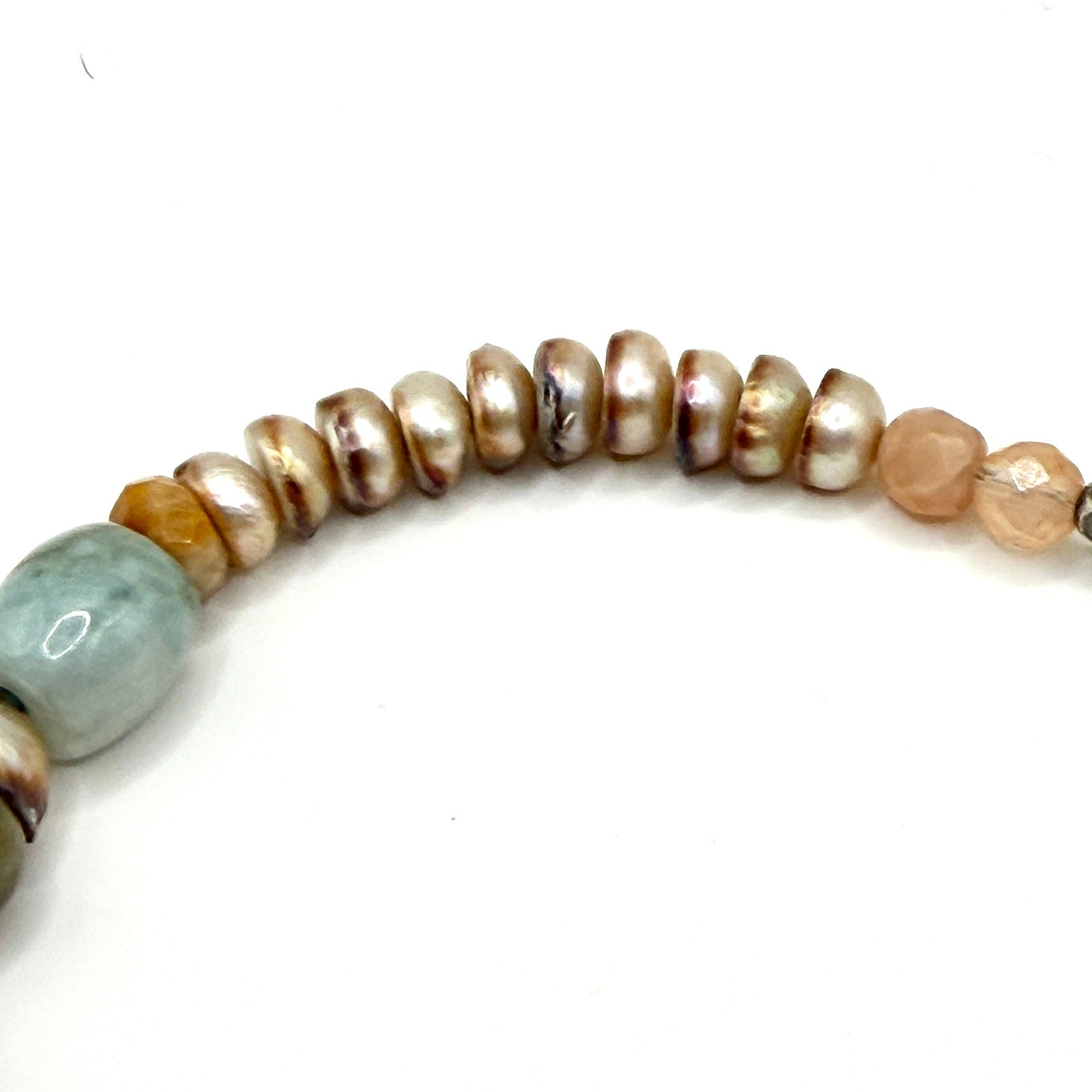 Vintage 90s Multi Jade Keshi Pearl Sterling Toggle Choker Necklace