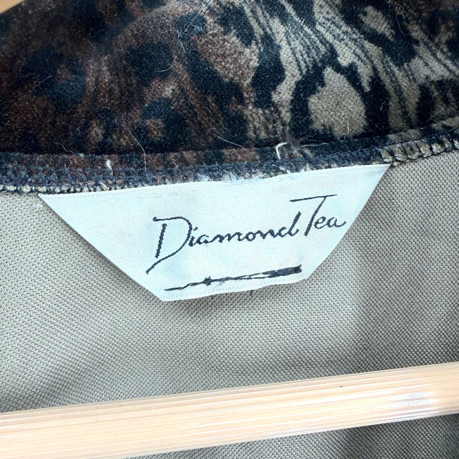 Vintage 90s Diamond Tea Brown Velvet Leopard Print Robe Duster