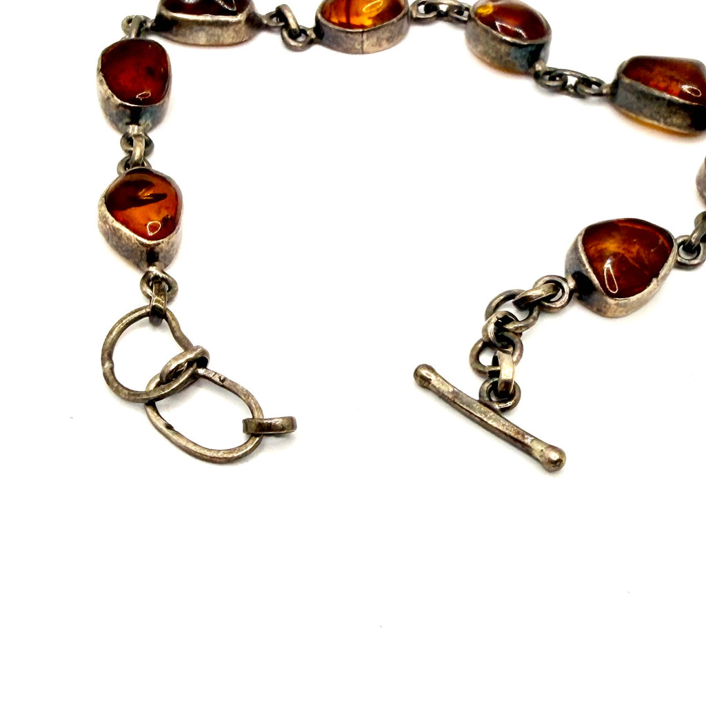 Vintage 90s Baltic Amber Sterling Silver Bezel Link Bracelet