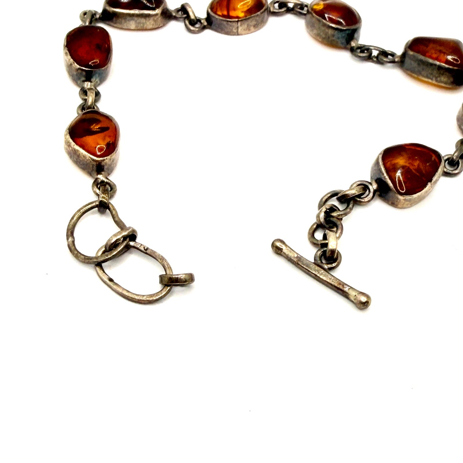 Vintage 90s Baltic Amber Sterling Silver Bezel Link Bracelet