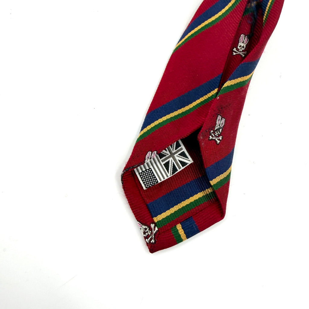 Psycho Bunny Red 100% Silk Striped Crest Traditional Necktie