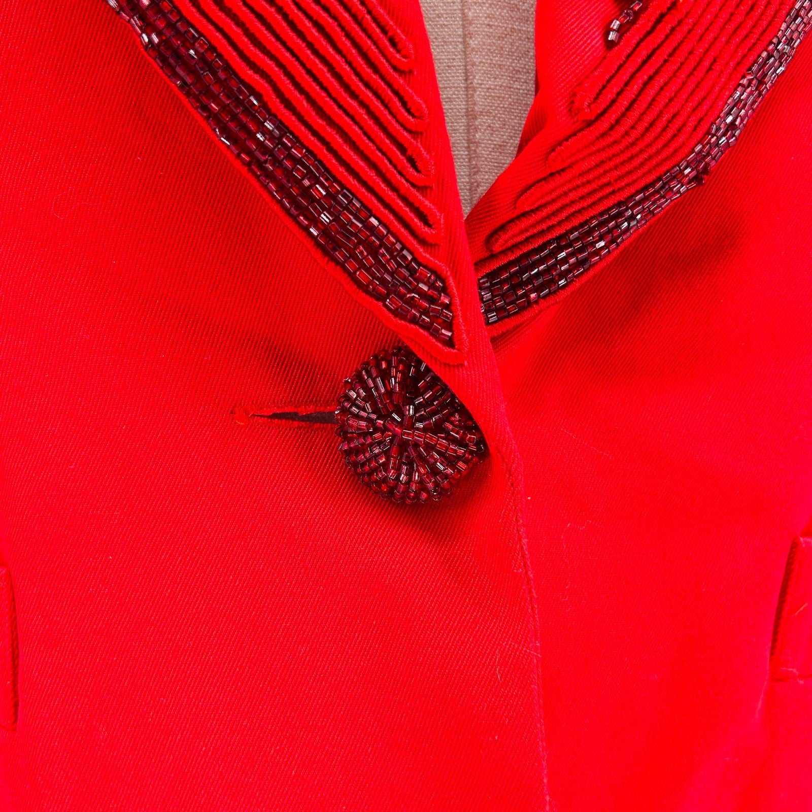 Vintage 80s Chancele Red Beaded 100% Linen Embellished Blazer