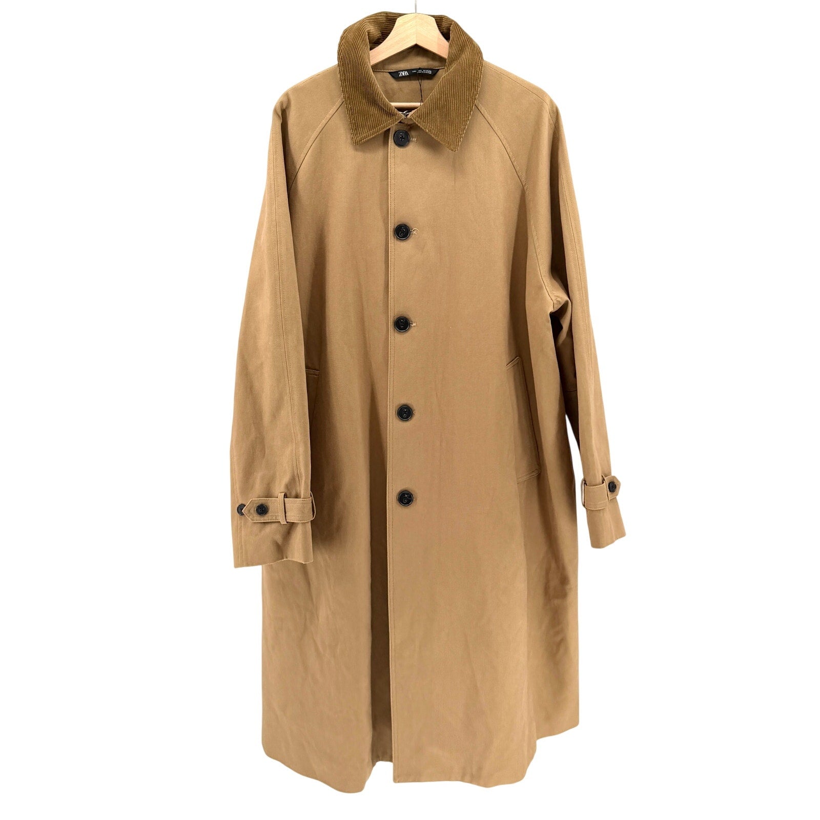 Zara Tan 100% Cotton Twill Corduroy Collar Trench Coat