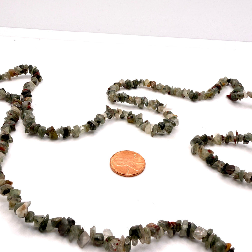 Vintage 90s Fancy Jasper Green Red Gemstone Chip Endless Layering Necklace
