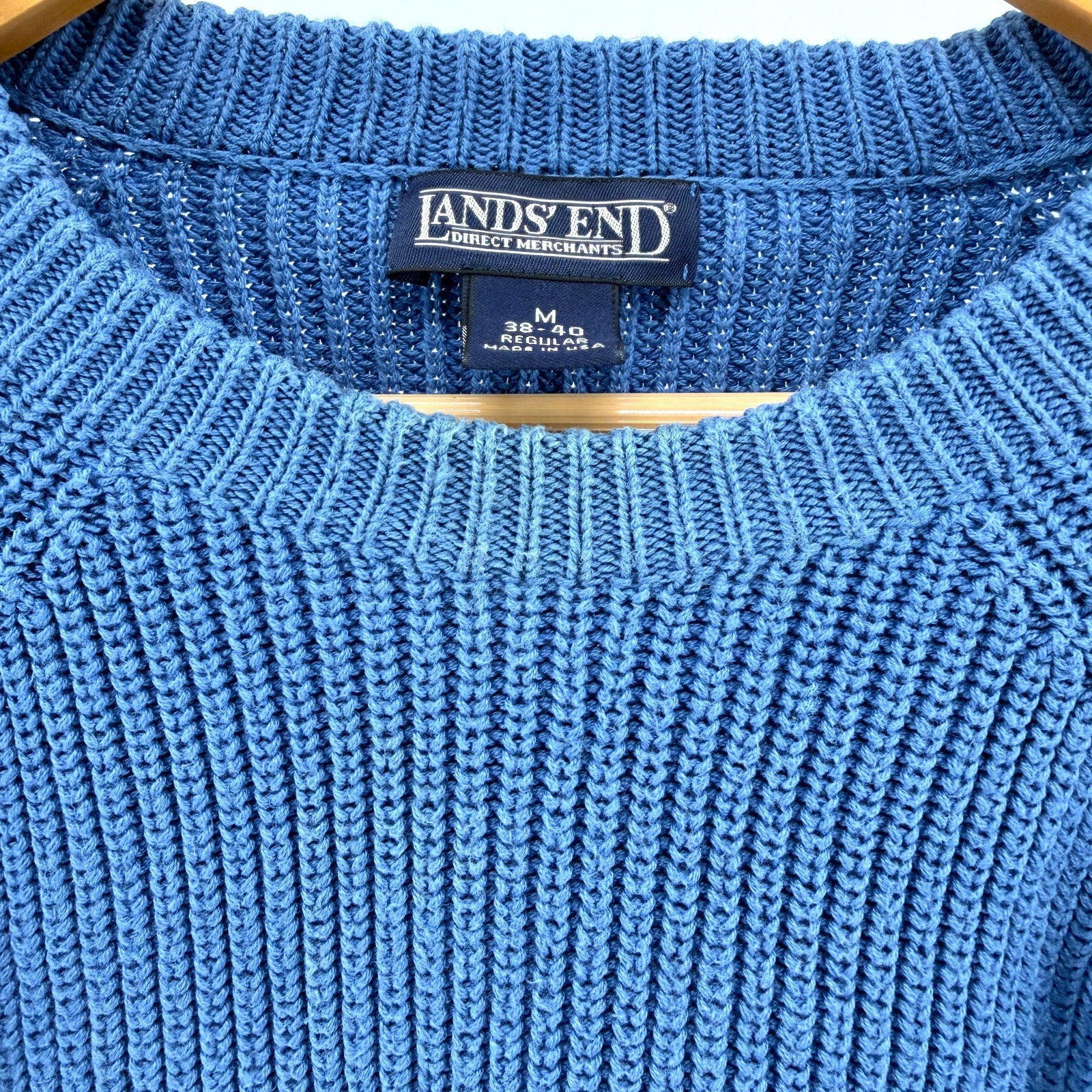 Vintage 90s Lands' End Blue 100% Cotton Shaker Knit Crewneck Sweater