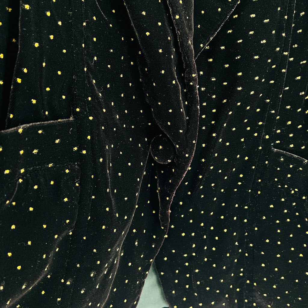Vintage 80s Black Velvet Gold Metallic Dot Formal Tuxedo Blazer Jacket